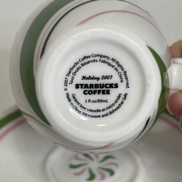 Starbucks Demi Espresso Mini Cup Mug Saucer Candy Striped Holiday 2007 Set - Picture 6 of 10